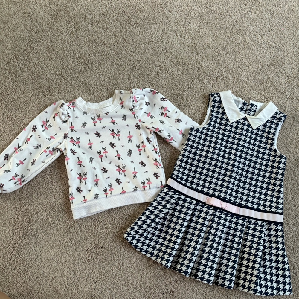 Janie and Jack sweatshirt and houndstooth collared sleeveless dress 3T